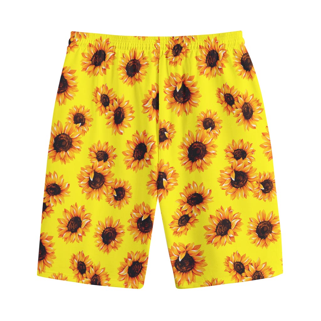 Yellow Sunflower Pattern Print Cotton Shorts