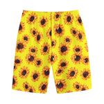 Yellow Sunflower Pattern Print Cotton Shorts