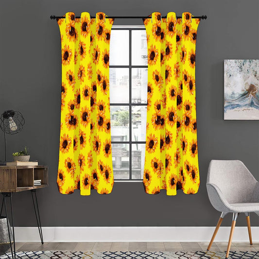 Yellow Sunflower Pattern Print Curtain