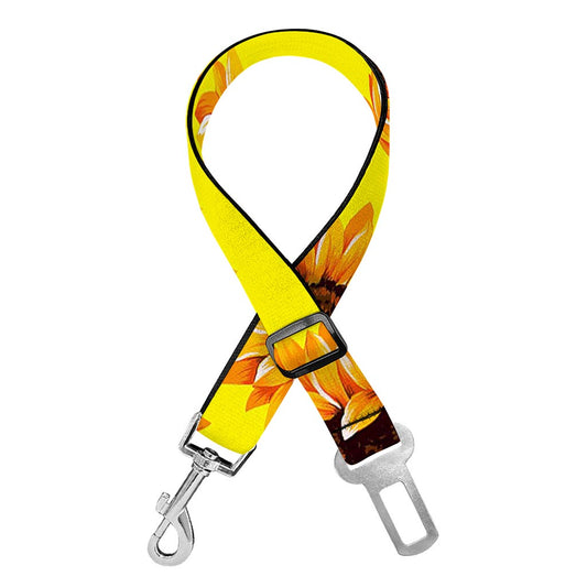 Yellow Sunflower Pattern Print Dog Seat Belt