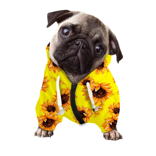 Yellow Sunflower Pattern Print Dog Zip Up Hoodie