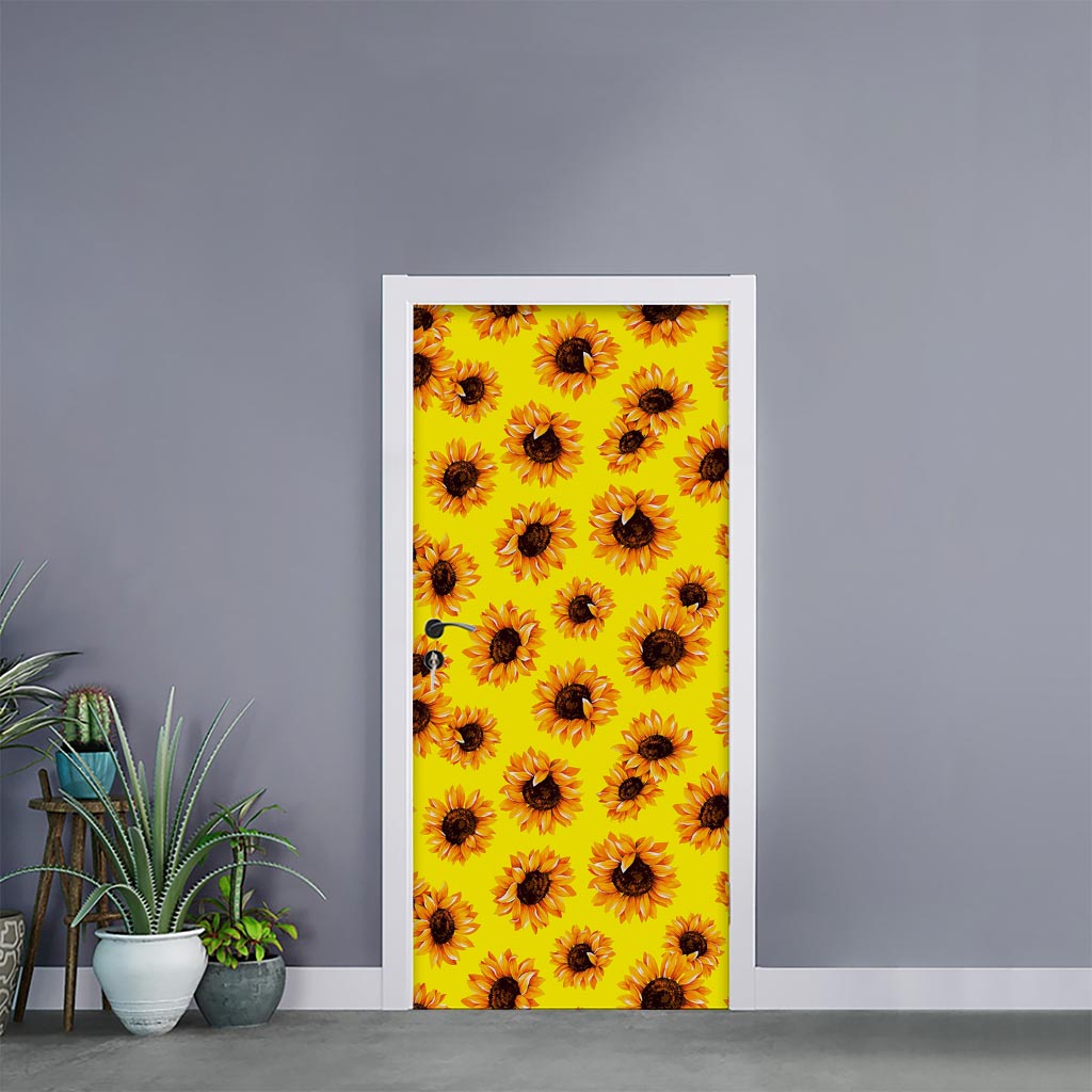 Yellow Sunflower Pattern Print Door Sticker