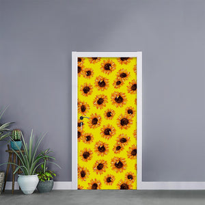 Yellow Sunflower Pattern Print Door Sticker