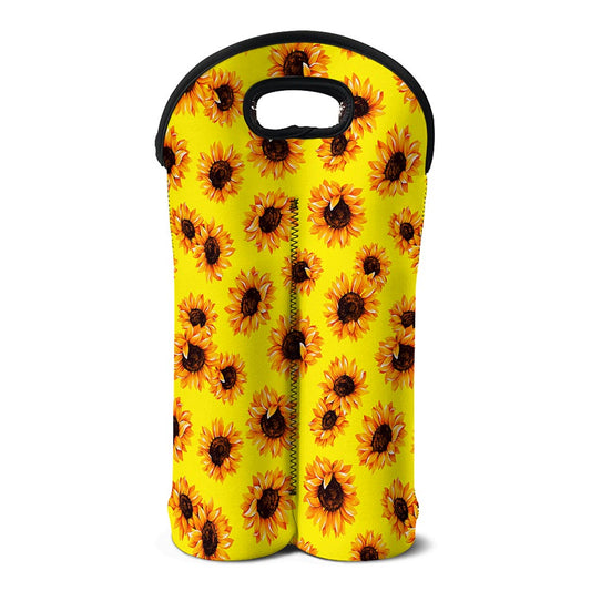 Yellow Sunflower Pattern Print Double Neoprene Wine Tote