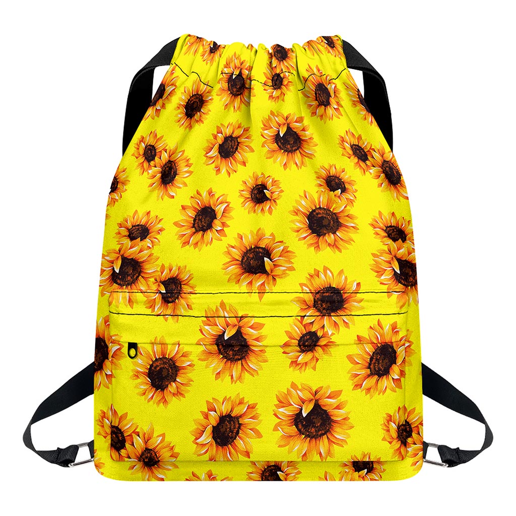 Yellow Sunflower Pattern Print Drawstring Backpack