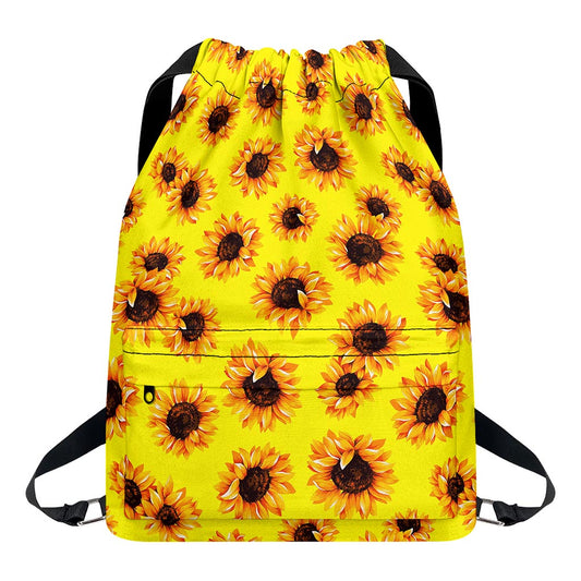 Yellow Sunflower Pattern Print Drawstring Backpack