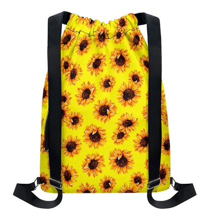 Yellow Sunflower Pattern Print Drawstring Backpack