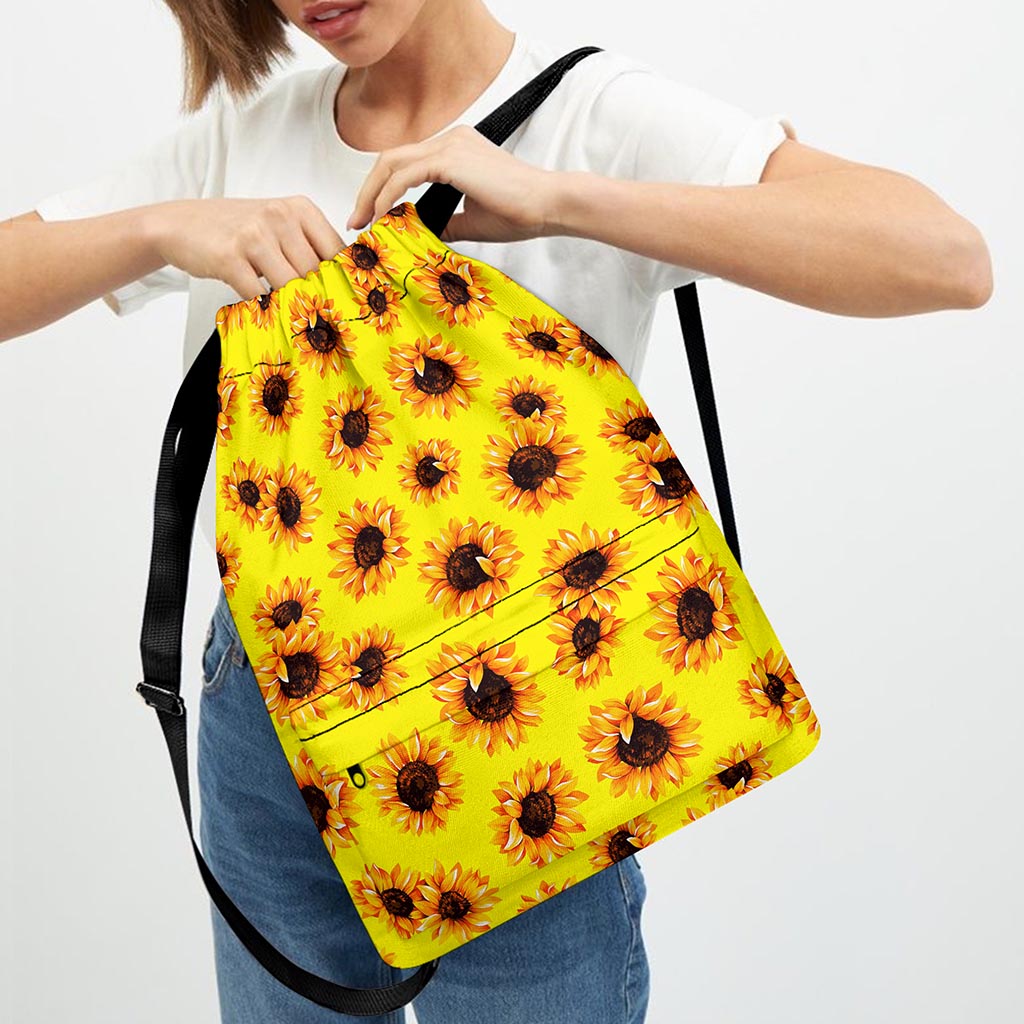 Yellow Sunflower Pattern Print Drawstring Backpack