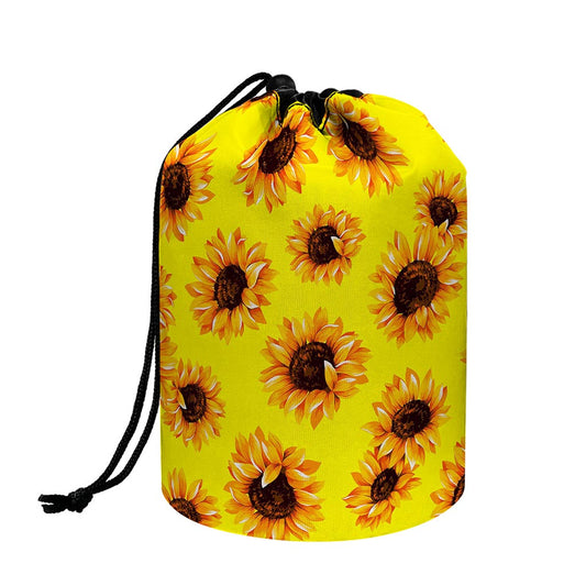 Yellow Sunflower Pattern Print Drawstring Makeup Bag