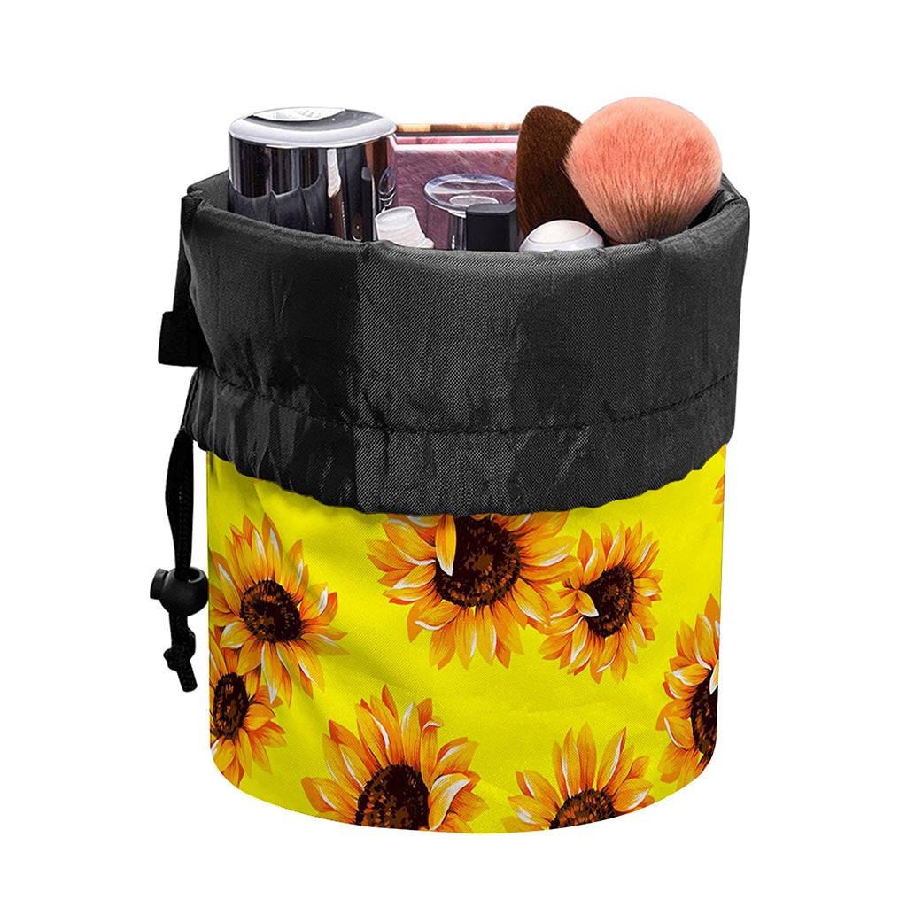 Yellow Sunflower Pattern Print Drawstring Makeup Bag