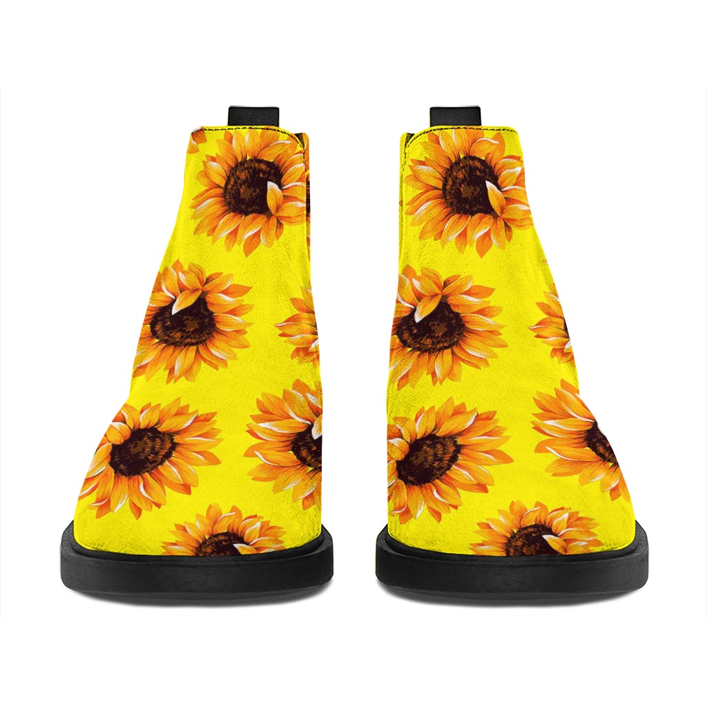 Yellow Sunflower Pattern Print Flat Ankle Boots
