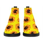 Yellow Sunflower Pattern Print Flat Ankle Boots