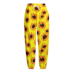 Yellow Sunflower Pattern Print Fleece Lined Knit Pants
