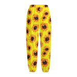 Yellow Sunflower Pattern Print Fleece Lined Knit Pants