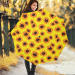 Yellow Sunflower Pattern Print Foldable Umbrella