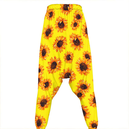 Yellow Sunflower Pattern Print Hammer Pants