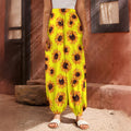Yellow Sunflower Pattern Print Harem Pants