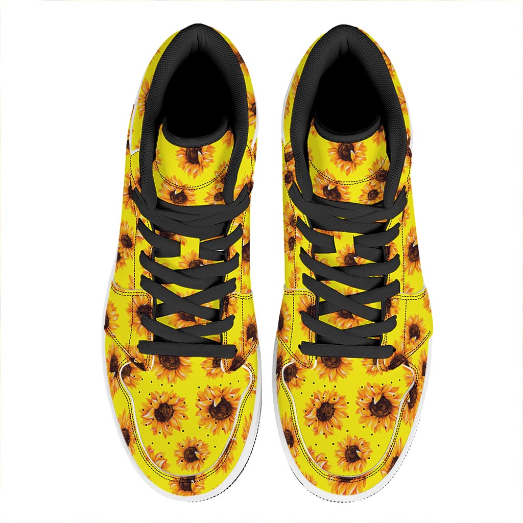 Yellow Sunflower Pattern Print High Top Leather Sneakers