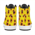 Yellow Sunflower Pattern Print High Top Leather Sneakers