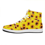 Yellow Sunflower Pattern Print High Top Leather Sneakers
