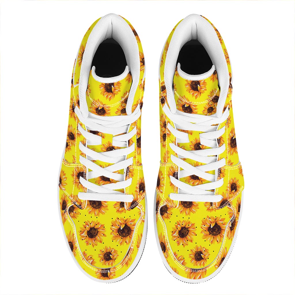 Yellow Sunflower Pattern Print High Top Leather Sneakers