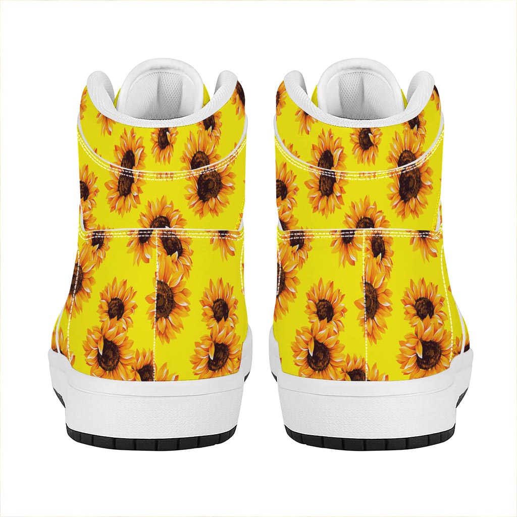 Yellow Sunflower Pattern Print High Top Leather Sneakers