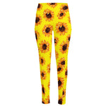 Yellow Sunflower Pattern Print High-Waisted Pocket Leggings
