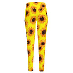 Yellow Sunflower Pattern Print High-Waisted Pocket Leggings