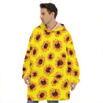 Yellow Sunflower Pattern Print Hoodie Blanket