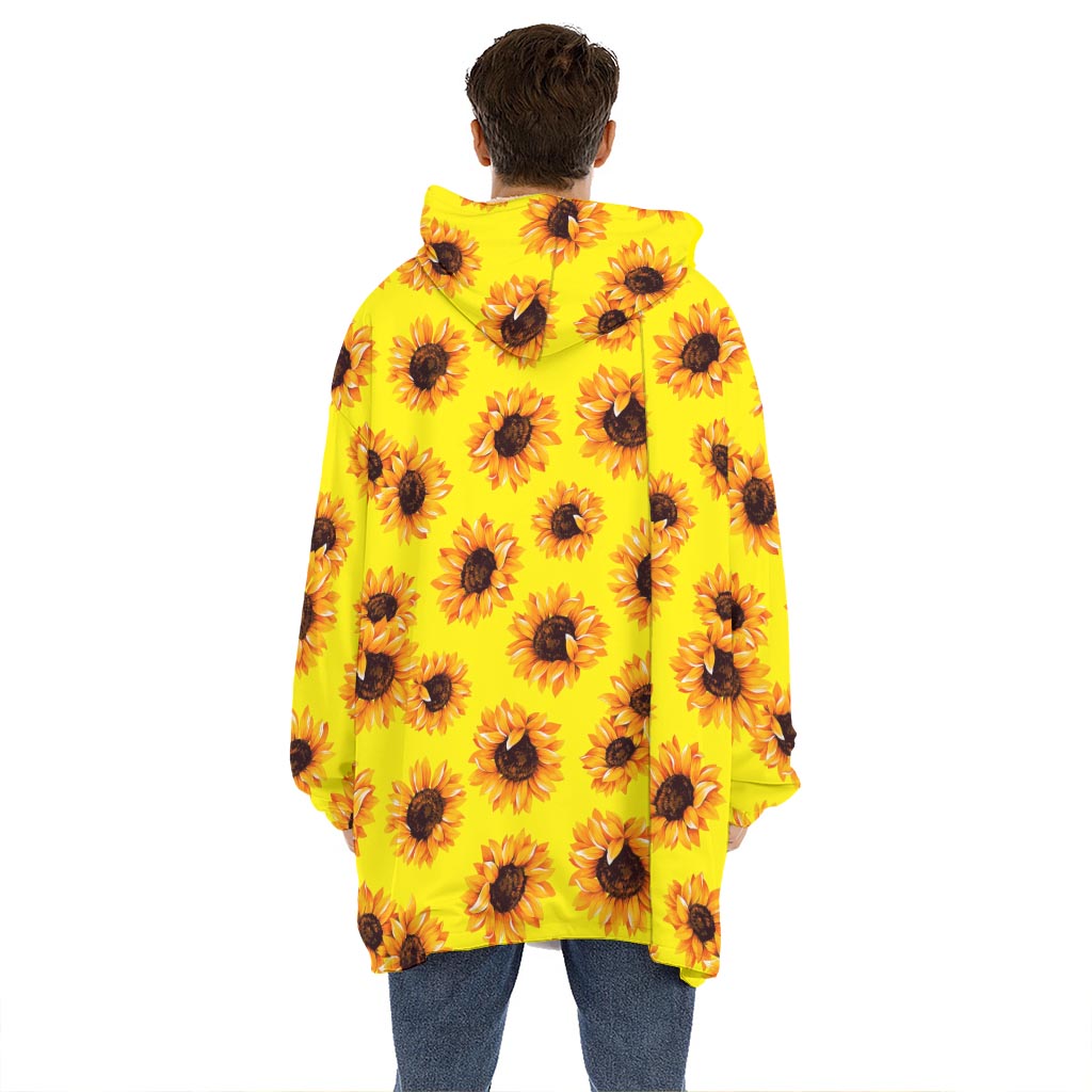 Yellow Sunflower Pattern Print Hoodie Blanket