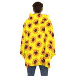 Yellow Sunflower Pattern Print Hoodie Blanket