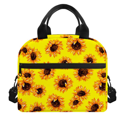 Yellow Sunflower Pattern Print Insulated Lunch Bag