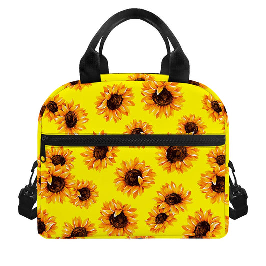 Yellow Sunflower Pattern Print Insulated Lunch Bag