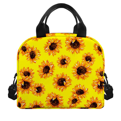Yellow Sunflower Pattern Print Insulated Lunch Bag