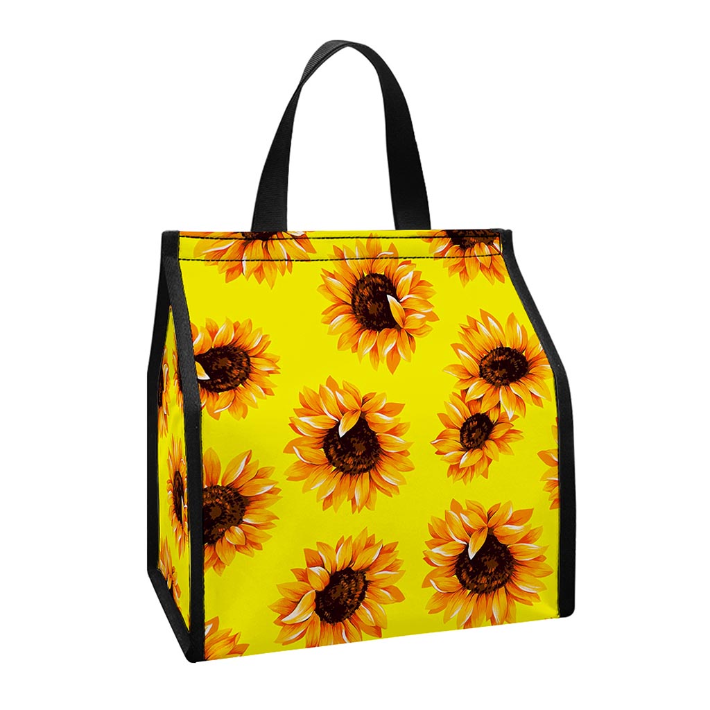 Yellow Sunflower Pattern Print Insulated Lunch Tote