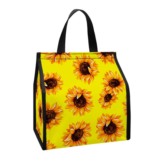 Yellow Sunflower Pattern Print Insulated Lunch Tote