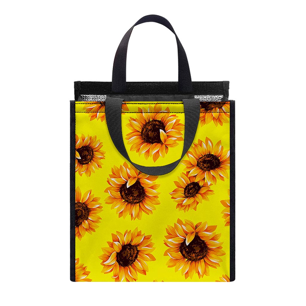 Yellow Sunflower Pattern Print Insulated Lunch Tote
