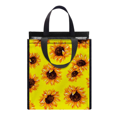 Yellow Sunflower Pattern Print Insulated Lunch Tote