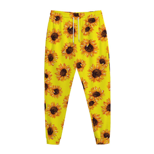 Yellow Sunflower Pattern Print Jogger Pants