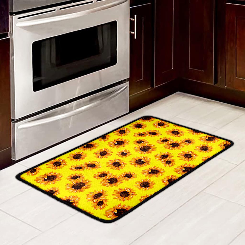 Yellow Sunflower Pattern Print Kitchen Mat
