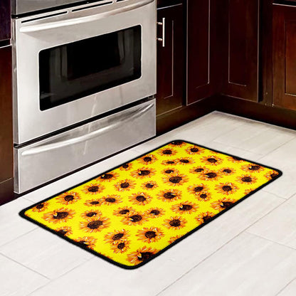 Yellow Sunflower Pattern Print Kitchen Mat