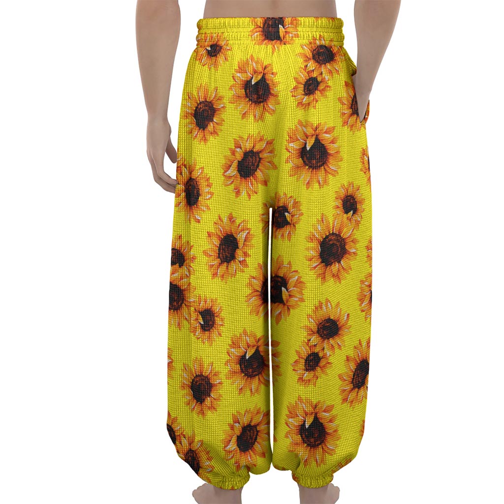 Yellow Sunflower Pattern Print Lantern Pants
