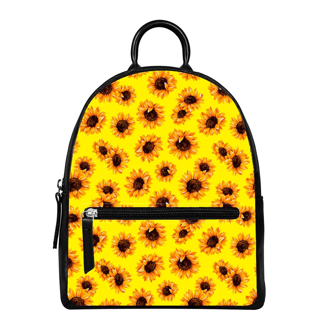 Yellow Sunflower Pattern Print Leather Backpack