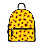 Yellow Sunflower Pattern Print Leather Backpack