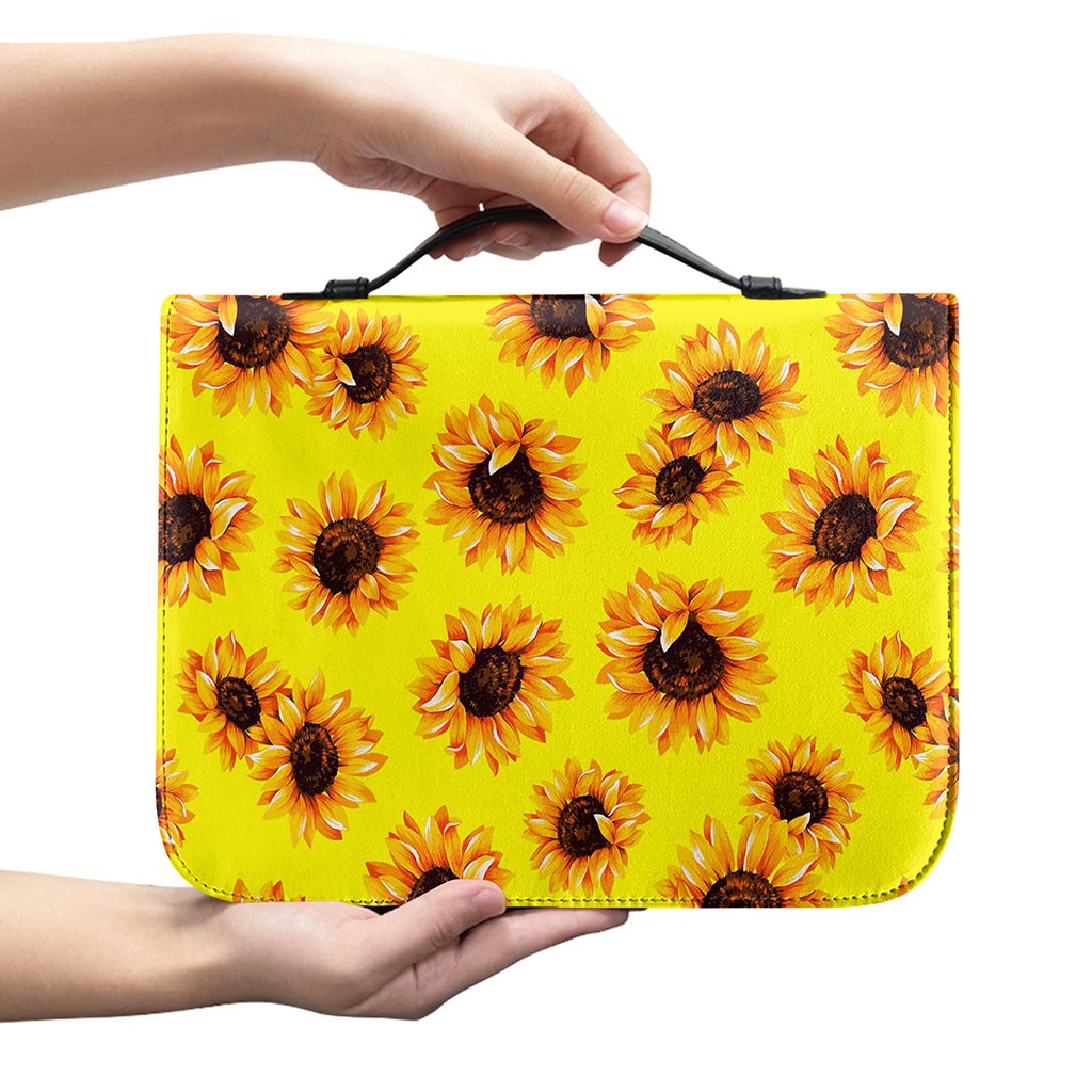 Yellow Sunflower Pattern Print Leather Bible Cover