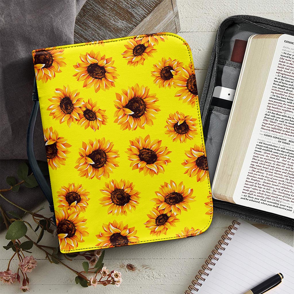 Yellow Sunflower Pattern Print Leather Bible Cover