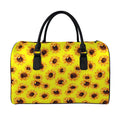 Yellow Sunflower Pattern Print Leather Duffel Bag