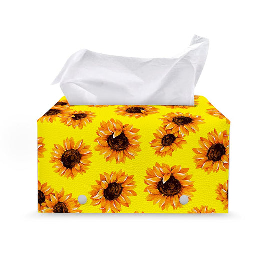 Yellow Sunflower Pattern Print Leather Tissue Box Cover