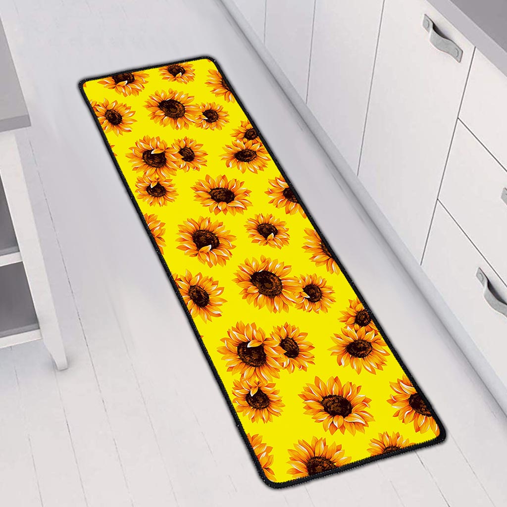 Yellow Sunflower Pattern Print Long Kitchen Mat