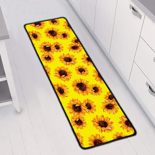 Yellow Sunflower Pattern Print Long Kitchen Mat